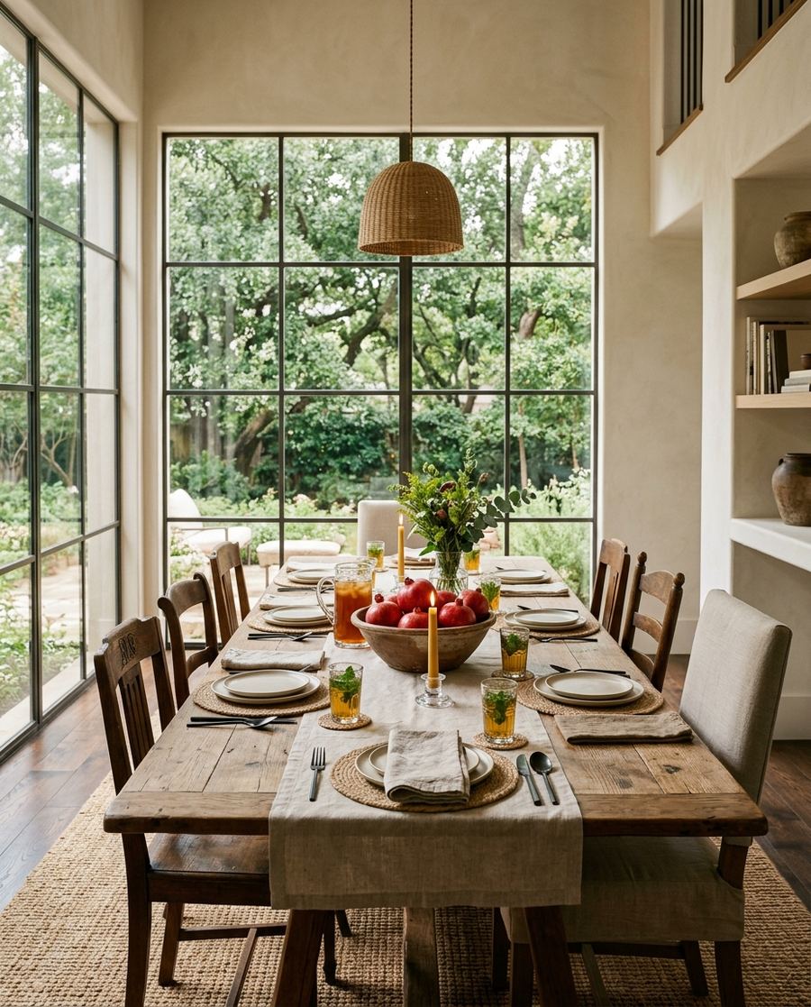 A Houston dining room set for a family gathering