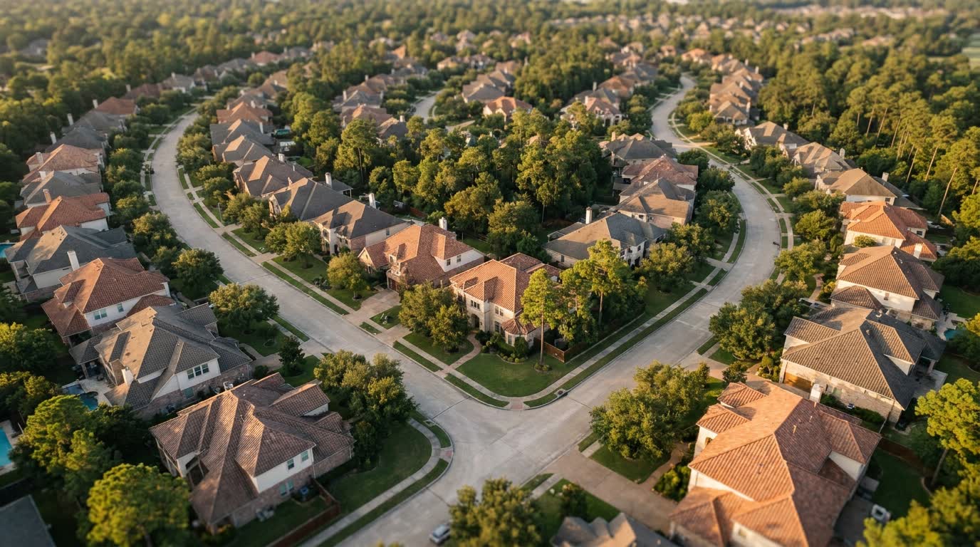 Aerial view of a Houston neighborhood
